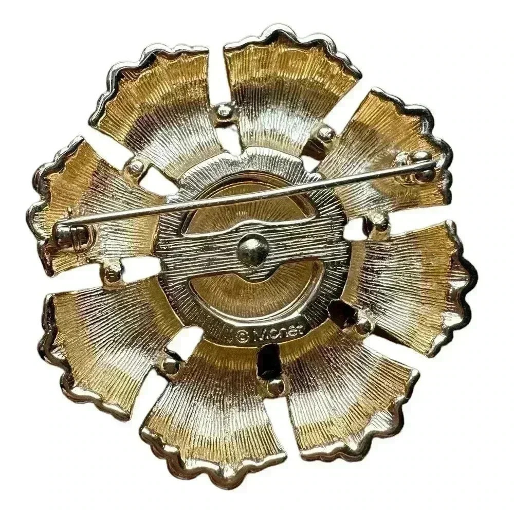 Monet Rhinestone Flower Gold Tone Pin Brooch - Picture 2 of 3